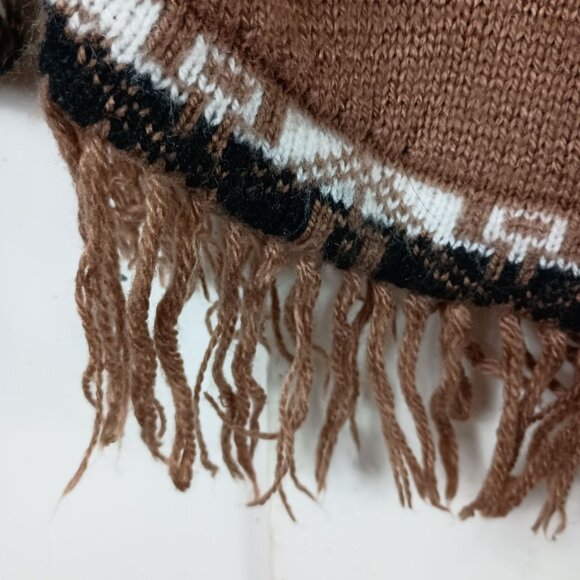 Albinaas Alpaca Hooded Sweater With Llama Pattern & Fringe Size Small Brown - Picture 7 of 11